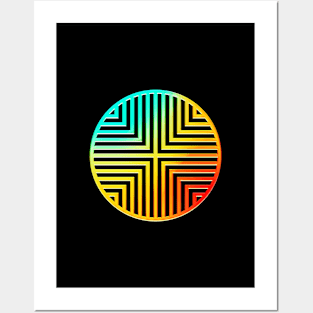 Neon Geometric Glyph Mandala Sigil Rune Sign Seal Cyan Red and Yellow  -  045 Posters and Art